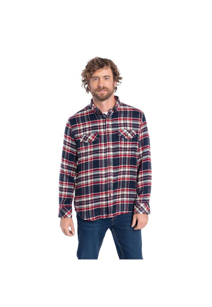 CAMISA MANGA LARGA LENADORA CUADROS HOMBRE ASTURIAS. Rojo S