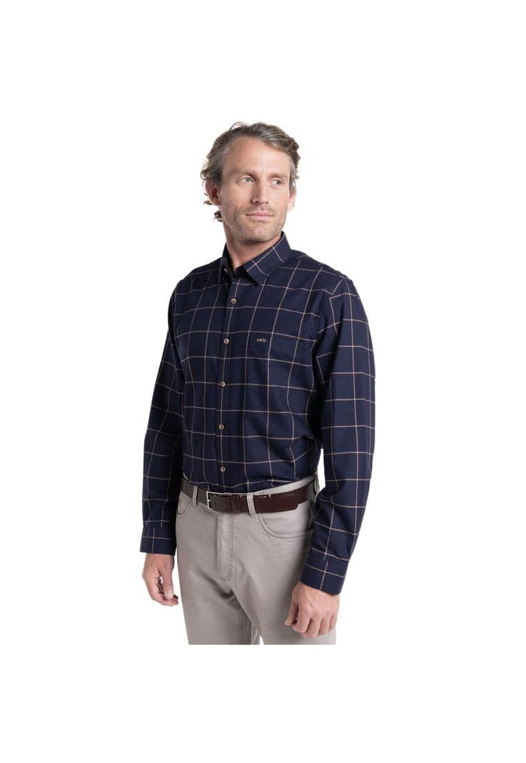 Camisa Manga Larga Hombre Escocesa Island Algodon Cuadros Azul Marino L