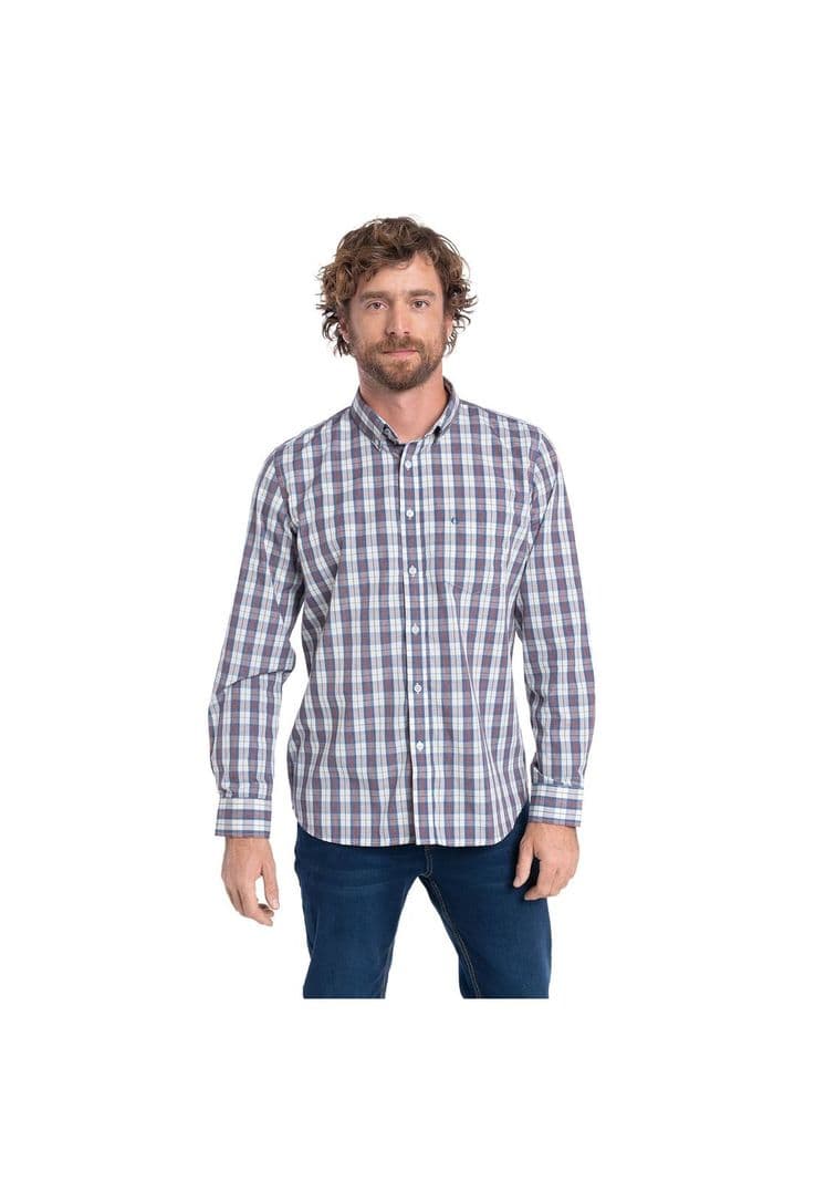 CAMISA MANGA LARGA TREVIRA CUADROS HOMBRE ALMERIA. Burdeo M