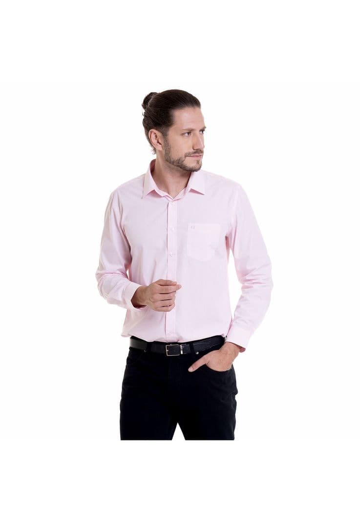 Camisa Rosa Manga Larga Algodon Serrano Rosado M