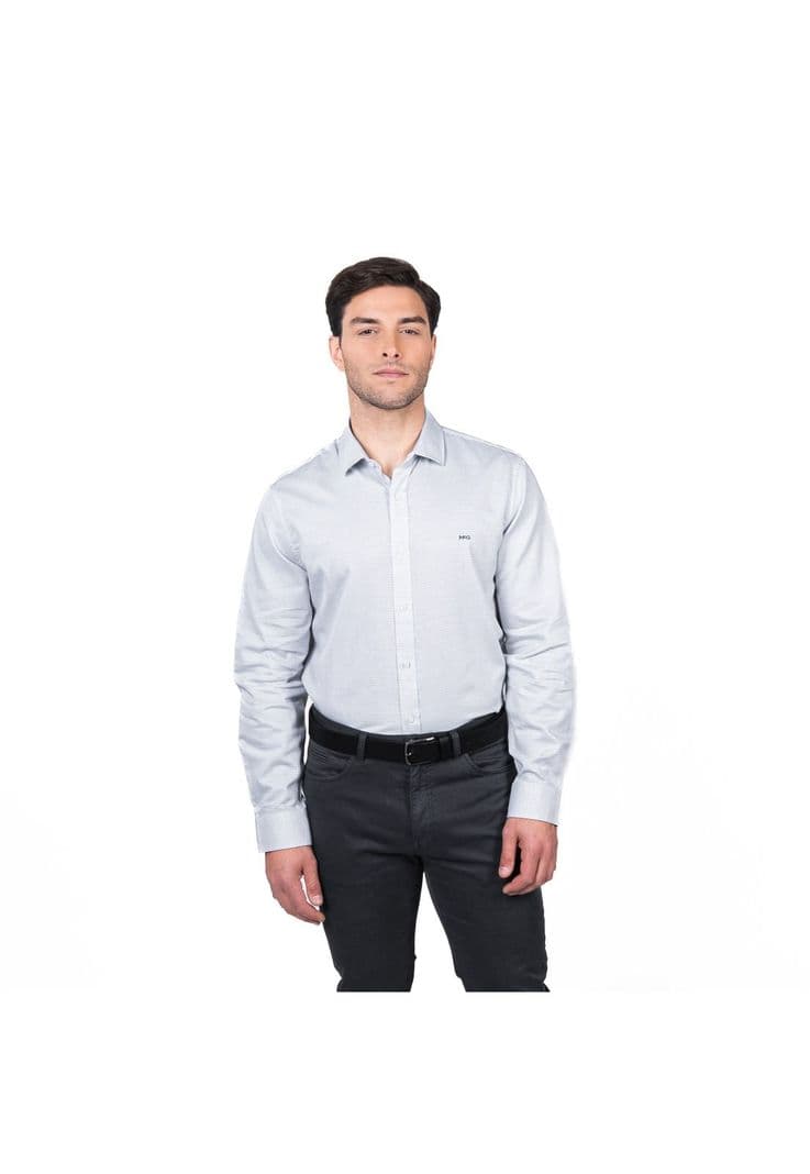 Camisa Hombre Manga Larga Williamsburg Jacquard Comfort Fit Gris XL
