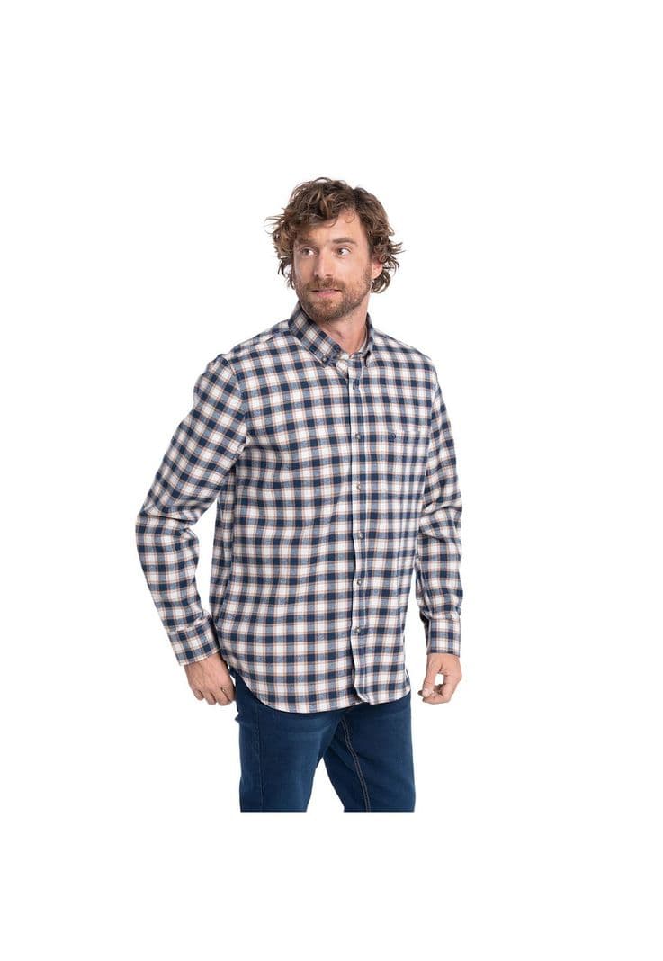 CAMISA MANGA LARGA VILLELA CUADROS HOMBRE ALCALA. Beige M