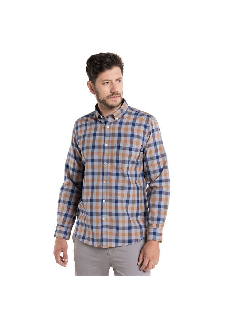 Camisa Oxford Cuadros Leon Cafe S