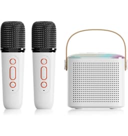 Parlante Bluetooth Con Luces + 2 Microfonos Inalambricos Blanco