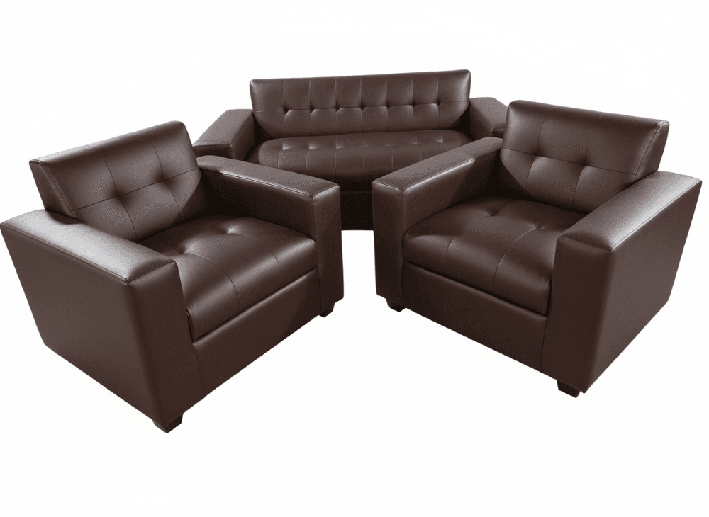 JUEGO DE LIVING 3 CUERPOS ECOCUERO CHOCOLATE Cafe