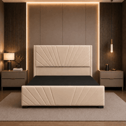 Cama Europea Moderna 2 Plazas Felpa con Bases Divididas y Doble Respaldo Crema