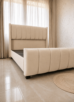 Cama Europea Moderna 2 plazas con Doble Respaldo Beige