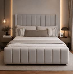 Cama Europea Moderna 2 plazas con Doble Respaldo Gris Claro