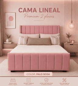 Cama Europea Moderna 2 plazas con Doble Respaldo Palo Rosa