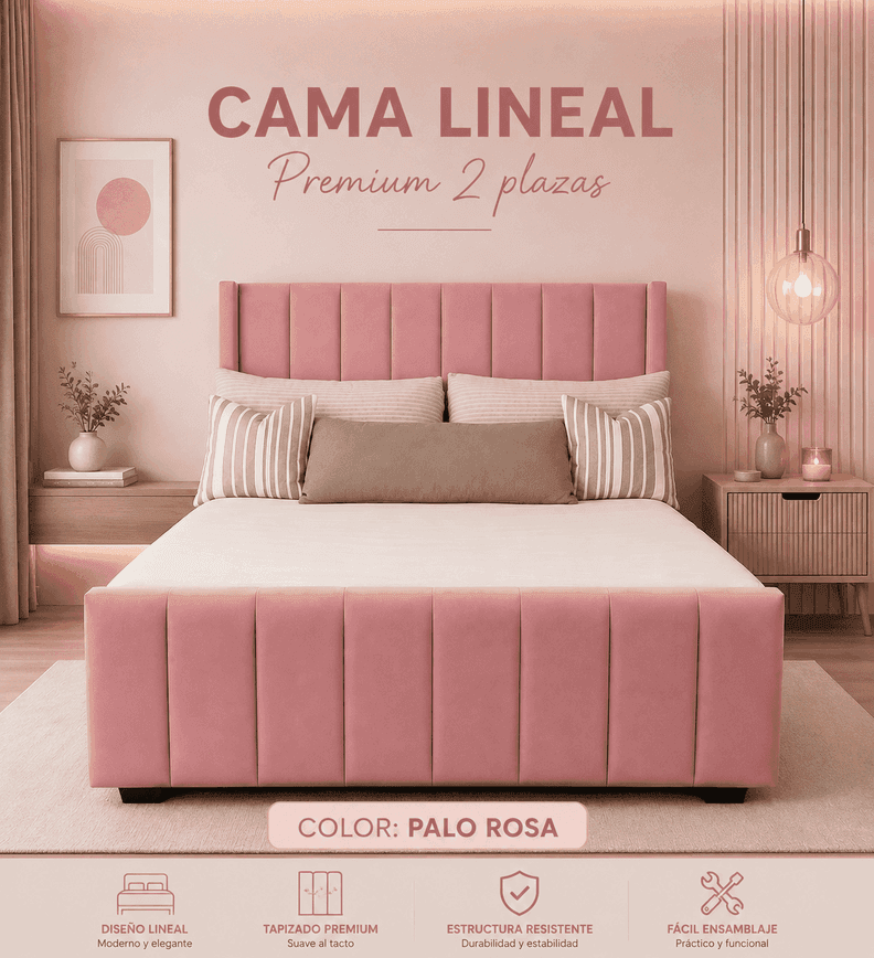 Cama Europea Moderna 2 plazas con Doble Respaldo Palo Rosa