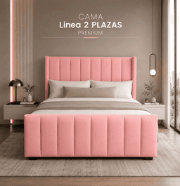 Cama Europea Moderna 2 plazas con Doble Respaldo Rosado Claro