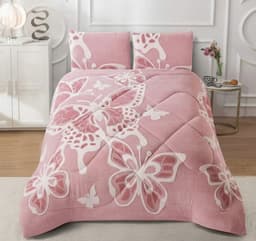 COBERTOR KING JACQUARD MARIPOSA PLUMONS DE INVIERNO CON CHIPORRO TF Rosado Claro 2 Kg