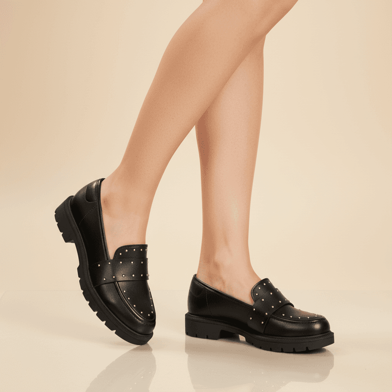 Mocasines Negros Con Tachas Beira Rio Negro 39