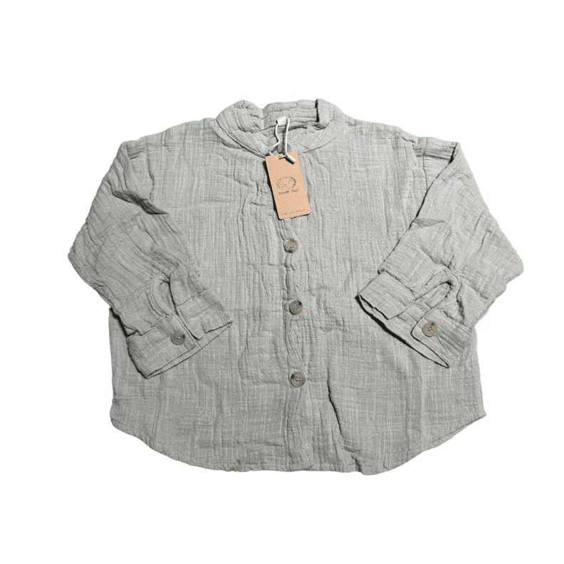 Camisa Retro de algodon y lino 100 Gris