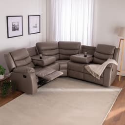 Seccional Reclinable Curvo Beige Posavasos de aluminio