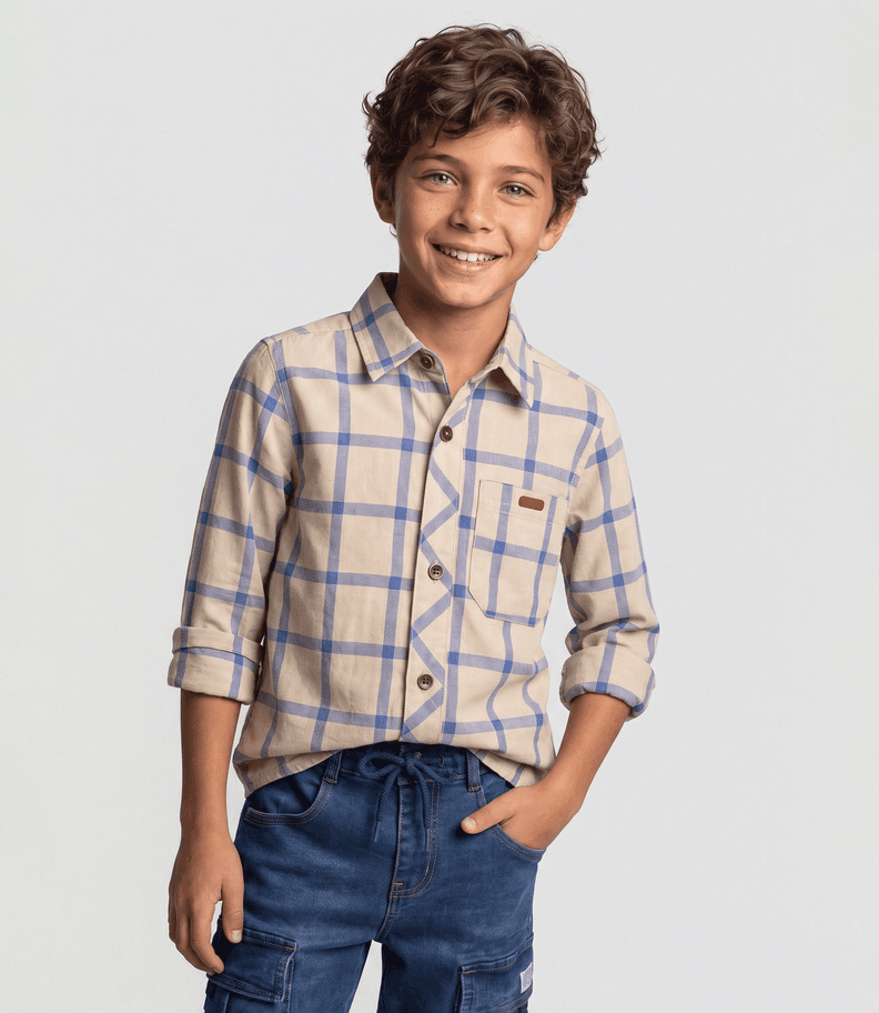 Camisa manga larga nino B11241270403 crudo Black and blue Crema 6 anos
