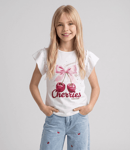Polera manga corta nina cherry L11021270103 crudo Limonada Crema 10 anos