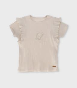 Polera manga corta nina acanalada beige Limonada 10 anos