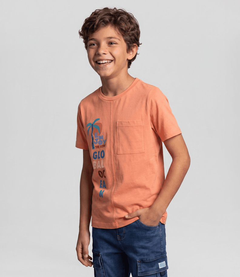 Polera manga corta nino B11021270167 naranjo Black and blue 8 anos