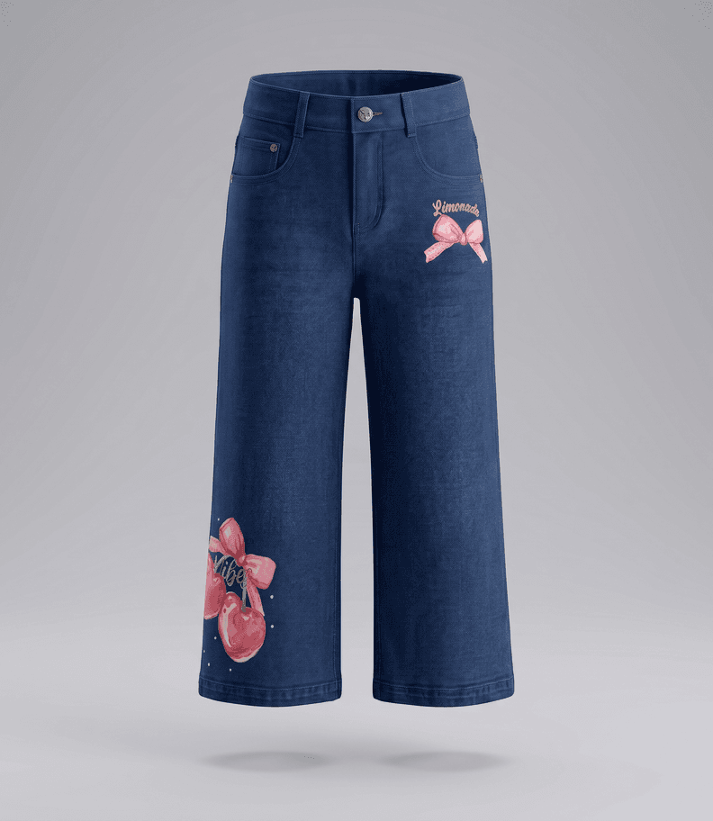 Jeans nina wide leg cherry L11111270409 denim azul Limonada 8 anos
