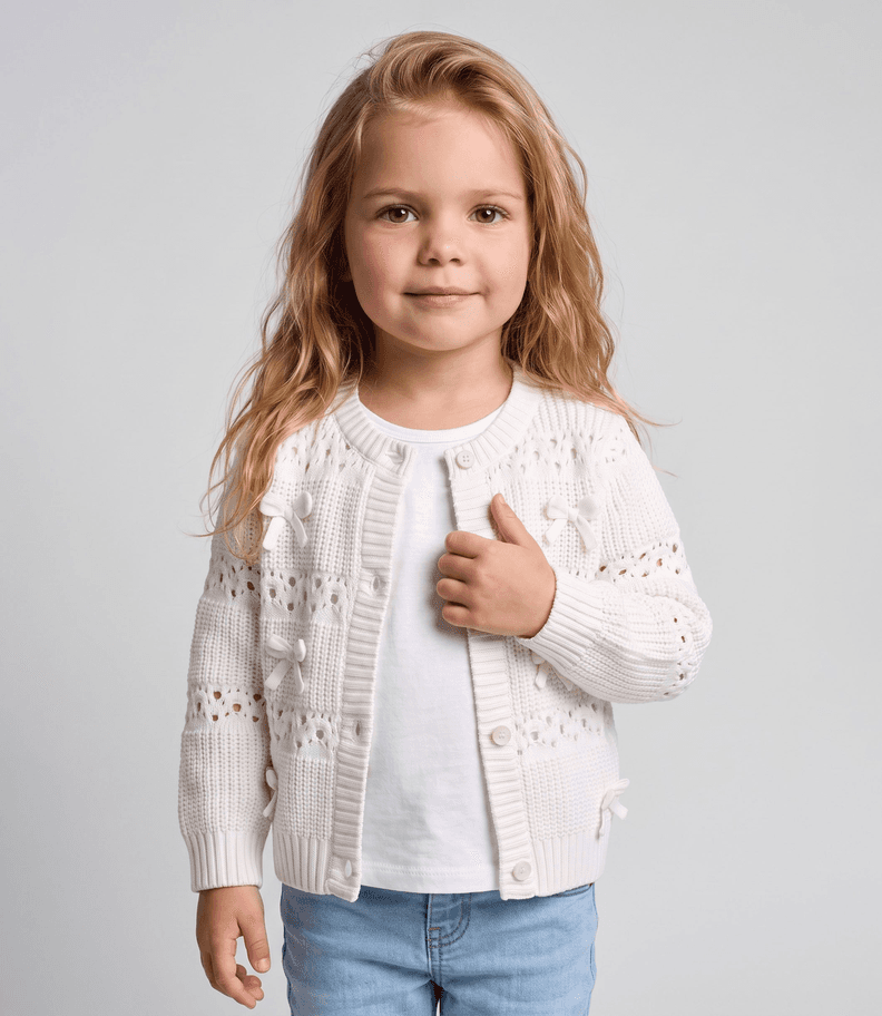 Chaleco bebe cardigan con lazos L12061270203 crudo Limonada Crema 24 Meses