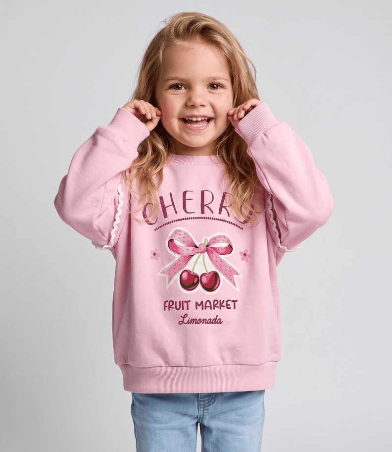 Poleron bebe con cherry y lazos L12091270402 rosado Limonada 9 A 12 Meses