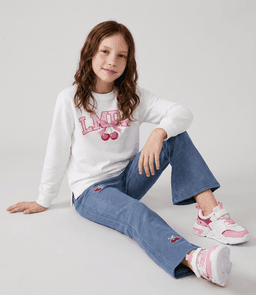 Conjunto poleron liviano y calza nina L11221270603 crudo Crema 2 Anos