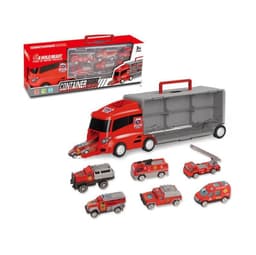 CAMION BOMBERO JUGUETE TRANSPORTADOR AUTO 6 PIEZAS Rojo
