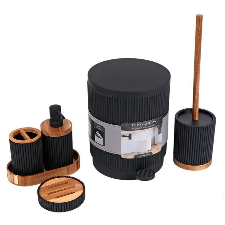Juego Accesorios Para Ba o Set De 6 Piezas Dise o Acanalado Negro 0