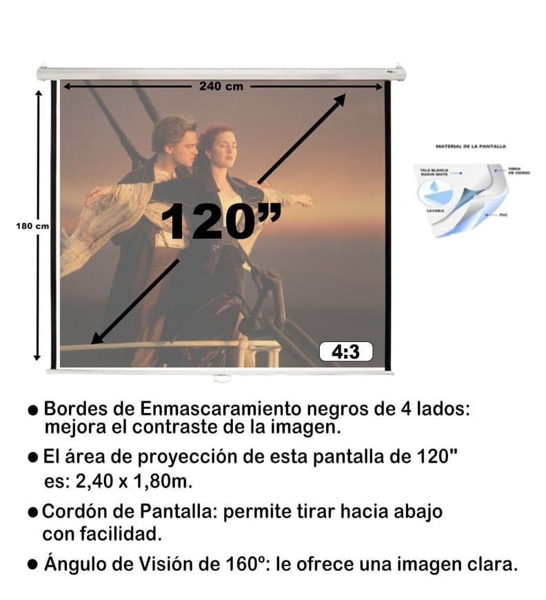 Telon Mural 2.4mx1.8m 4:3 120 pulg. para Optma UHD38x Blanco