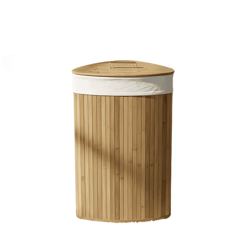Cesta esquinera ropa sucia bambu Beiti funda lavable y tapa
