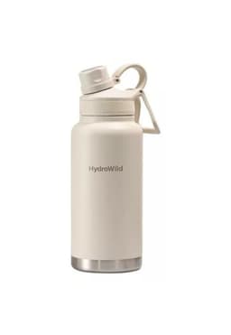 Botella termica de 1 litro, inoxidable, Hydrowild, 1000 ml, con tapas, color crema Set