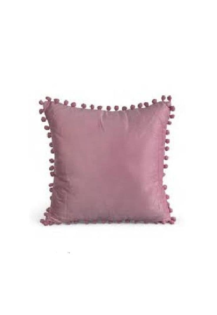 Pack de 2 Fundas de Cojines Terciopelo con Pompones 45x45 cm Rosada Set