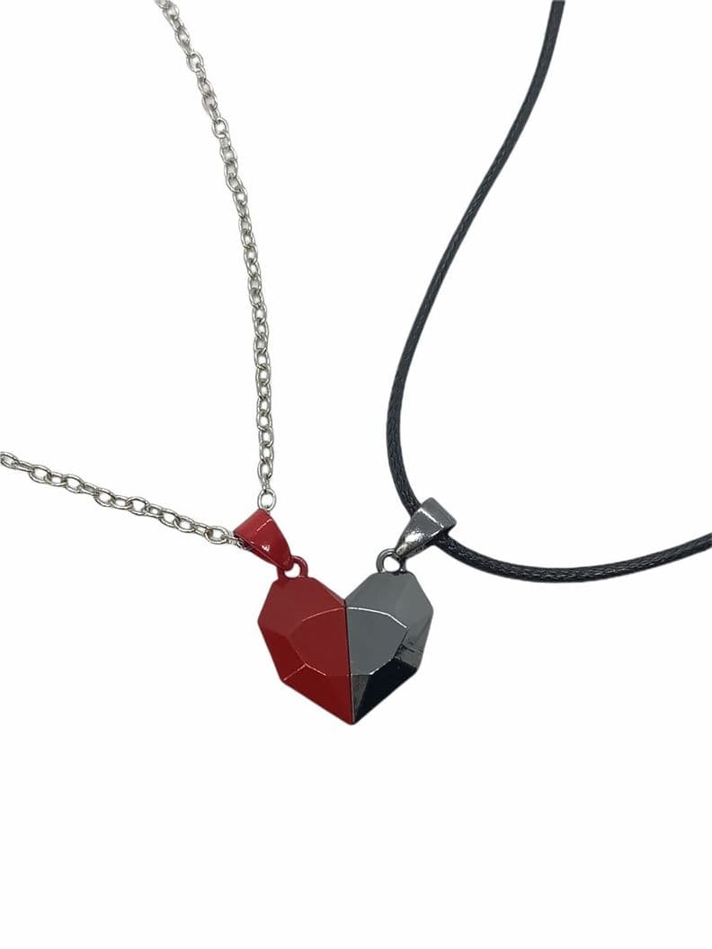 Colgante Doble Corazon Imantado Parejas amigos Negro Metalico