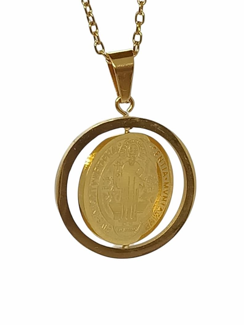 Colgante Medalla San Benito Giratorio Antiestres Dorado