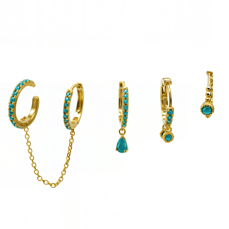 Pack de 5 aros turquesa ba ado oro 18k