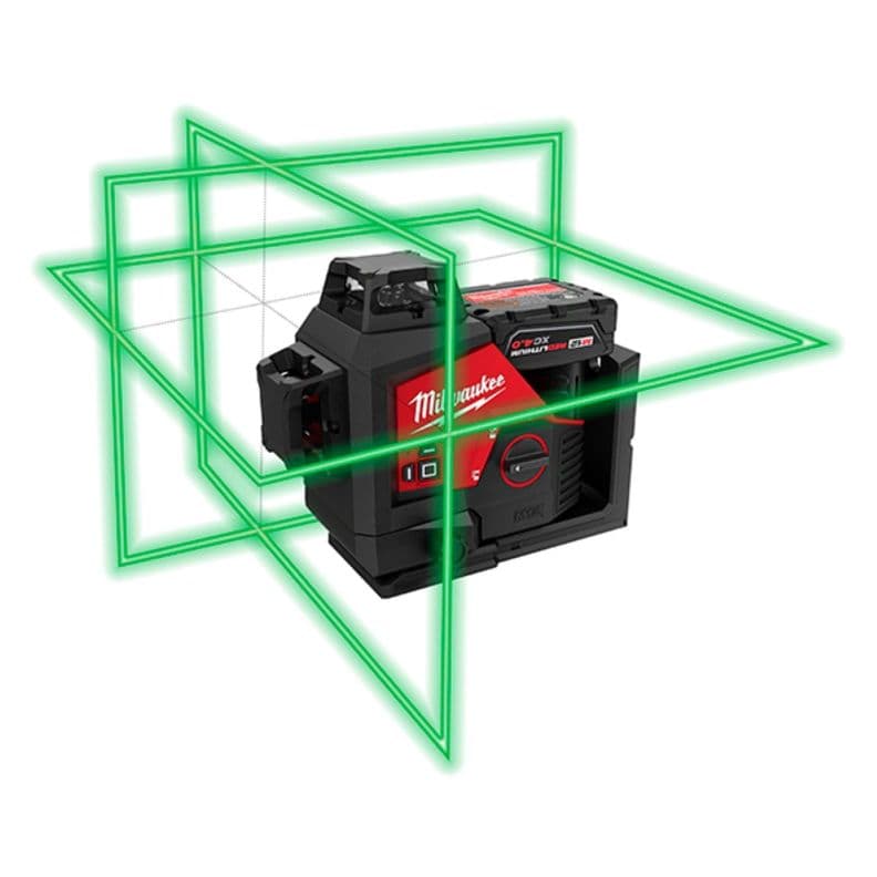 Kit Nivel Laser verde de 3 planos en 360 Milwaukee 3632-21 Rojo