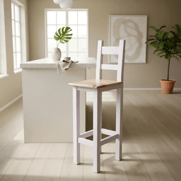 Taburete Banco Madera Blanco Con Respaldo Cubierta Cuadrada Modelo Kume Antu