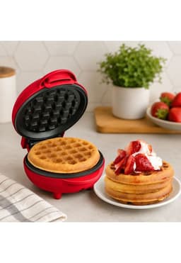 Waflera Electrica Compacta 350W Antiadherente con Luz Cocina Rojo