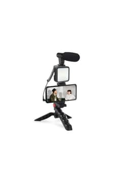 Kit De Grabacion Con Microfono Luz Led Y Soporte Tripode Negro