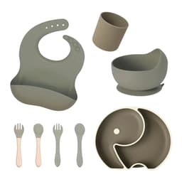 Set de Alimentacion de Silicona para Bebes 8 Piezas Gris Oscuro