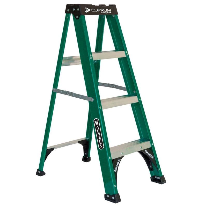 Escalera Dielectrica Tijera Fibra Vidrio 4 Peldanos 175 Kgs Verde Set