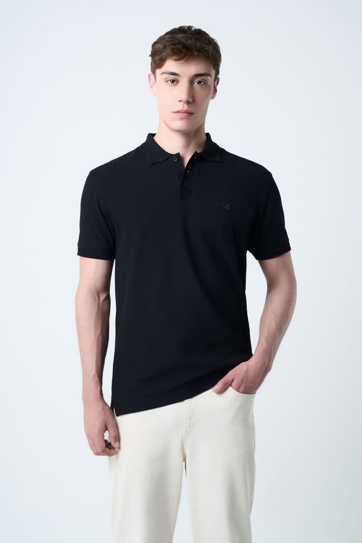 Velez Polera Polo Hombre Semi Fit Detalle Jacquard Negro XXL