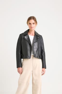 Velez Chaqueta Claire Tejida Cuero Mujer Silueta Biker Negro S