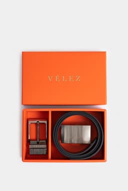 Velez Kit Cinturon Doble Faz Cuero Hombre Doble Herraje Combinado 42