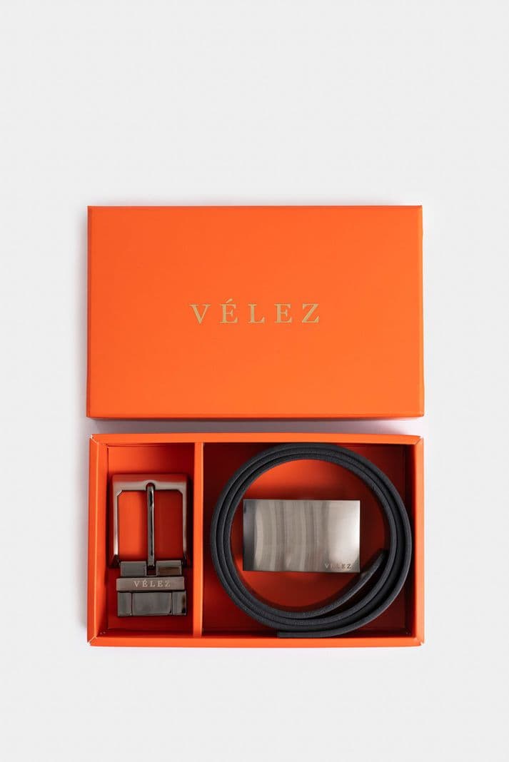 Velez Kit Cinturon Doble Faz Cuero Hombre Doble Herraje Combinado 42