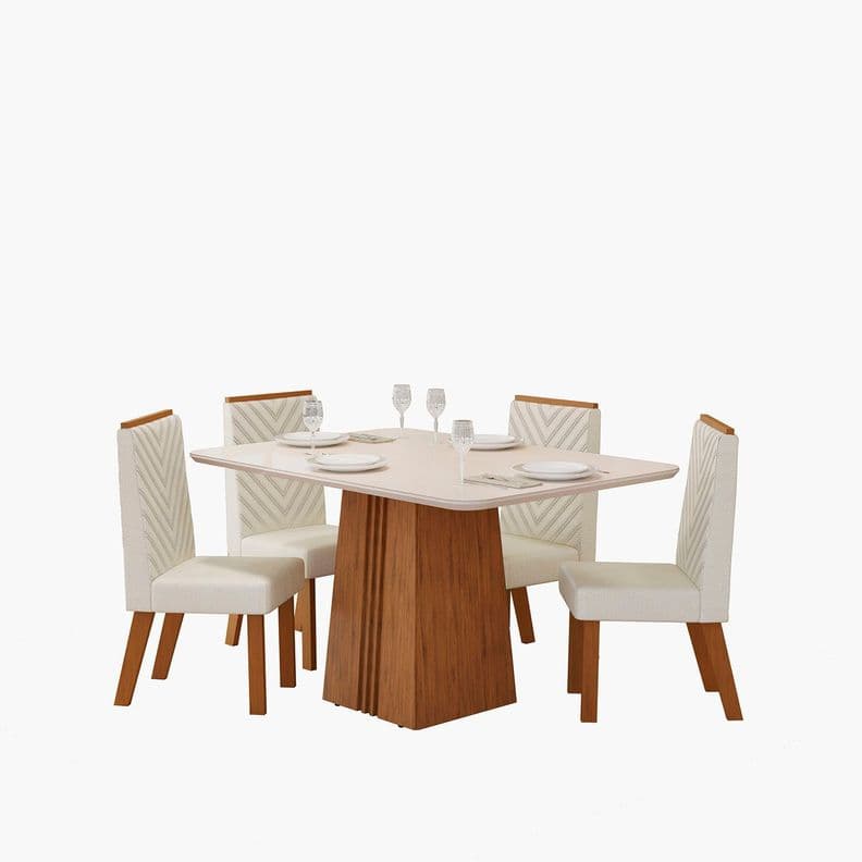 JUEGO COMEDOR ITALIA NARA 4 SILLAS RECTANGULAR VIDRIO BEIGE