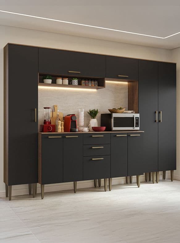 Kit Muebles de Cocina Madesa Lille 285 cm Marron/Negro