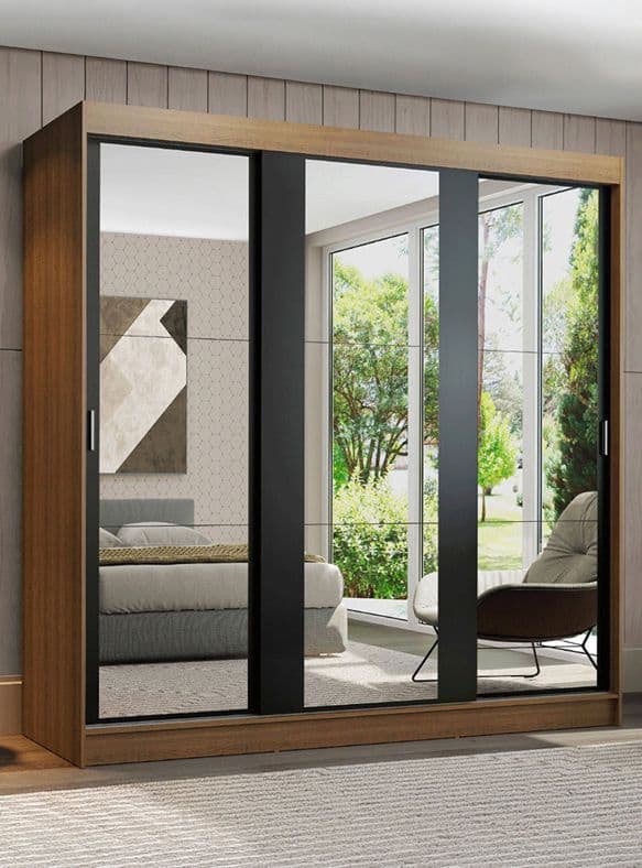 Closet Madesa Reno 3 Puertas con 1 Espejo Marron/Negro