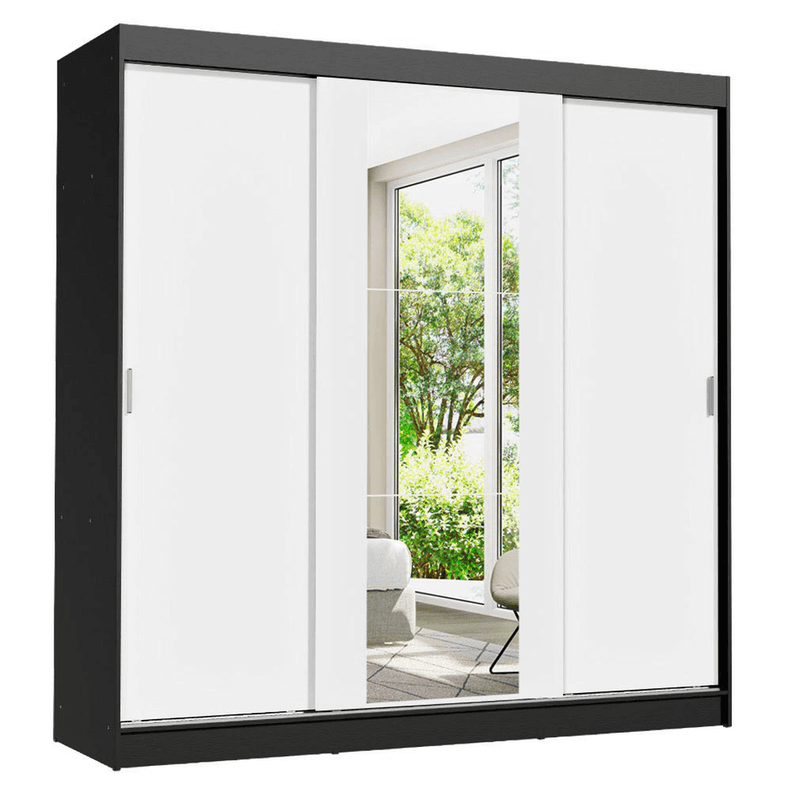 Closet Madesa Reno 3 Puertas con 1 Espejo Negro/Blanco